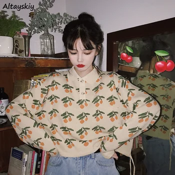 Puloveri Ženski jesen džemper, Džemper Harajuku Vintage Female dugi rukav Šik skraćeni vrhovima Svakodnevne studentske modni