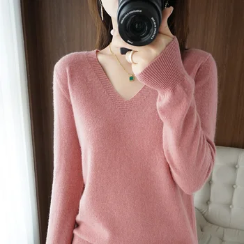 Jesen zima Novi kašmir džemper Za žene grije pulover s V-neck, Pletene džemper Ženska moda Korejski dugi rukav Besplatne majice