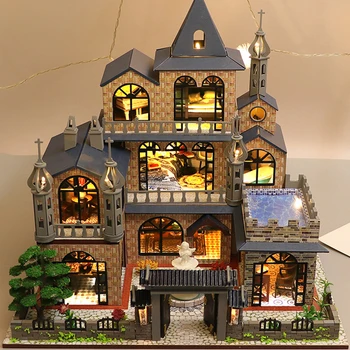 Europska Casa DIY Drvena Kućica za lutke Kit Minijaturni Namještaj Jednostavan Velika Kuća Lutaka Prikupljene Igračke za odrasle Pokloni za Rođendan