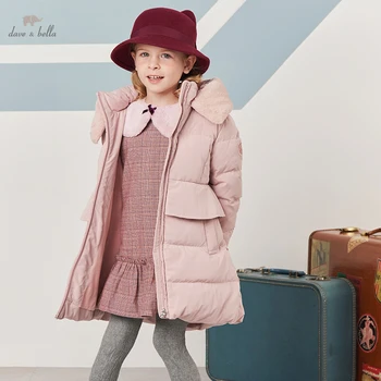 DKH19357 Dave Bella zimske za djevojčice od 5 godina-od 13 godina modni monotone apsolutno kaput s kapuljačom za djecu 90% bijelu pastu s okusom patke dlake soft dječje jakna
