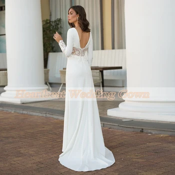 Seksi bijelu vjenčanicu s visokim prorezom za žene s dugim rukavima Civilno vjenčanje haljina s otvorenim leđima trapeznog oblika Robe De Maraige Femme 2022
