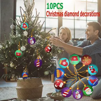 10шт 5DDiy Diamond Slikarstvo Božićno Drvce Privjesak Viseći Ukras Ukras Božićnog Drvca Čarapa Santa Osoba Lopte Cijele Krug