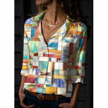 Ženska moda Elegantne bluze Svakodnevne s grafičkim po cijeloj površini Radna košulja lapels Plus Size Bluza Tunica Top Proljeće i Jesen Ženska odjeća 2021