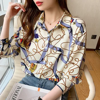 Ženska majica Korejski moda Elegantne Bluze 2021 Luksuzni Tunike dugih rukava Odjeća Slobodne Svakodnevne Majice Košulje s ovratnikom na zakopčane
