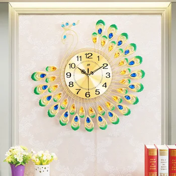 Europski Zidni sat s Павлином Kreativno dnevni boravak Luksuzni Bešumni Digitalni zidni Sat Modernog Dizajna Reloj De Pared Home Decor DG50WC