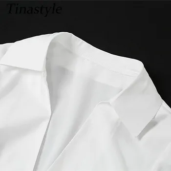 Tinastyle Bijela majica s dressing na V-oblika dekoltea i suknje s prorezom na visok struk, ženske suknje od dva dijela, ženska monotono odjeća za stranke, Vestidos