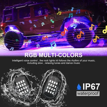 IP68 Vodootporan RGB Bluetooth Bežičnu LED Rock-svjetla Višebojne Neonski LED Komplet za off-road Automobila Kamiona ATV vozila