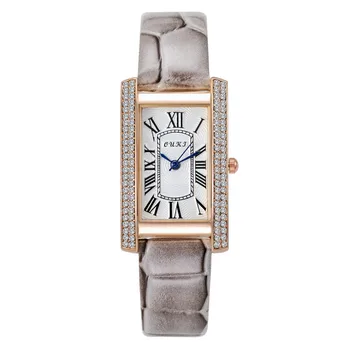 Poslovni ženski ručni sat Crni kožni remen Pravokutni Rimski digitalni brojčanik s dijamantima Ženske kvarcni sat Relogio Feminino Poklon