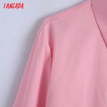 Тангада 2021 Ženska pink pamučna bluza sa volanima i dugi rukav Moderan ženski uredski ženska košulja CE297