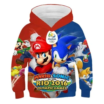 Anime Majica sa kapuljačom Sonic Dječje 3d Majica dugi rukav Dječje sportske odjeće Sonic Proljeće i jesen Pulover s kapuljačom za dječake i djevojčice