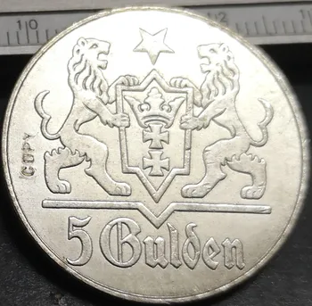1923 Slobodan grad Данциг (Poljska) 5 Gulden Посеребренная kopiju novčić