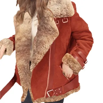 Ženske parhet kožne jakne Ženske kaput od umjetne kožuh kožuh Jesen Zima Овечья dlaka je Kratka moto kaput Ветровка