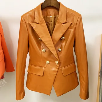 Smeđa jakna od umjetne kože za žene od umjetne kože sa metalnom kopčom Двубортная tanka Uredski posao Poslovne ženske jakne Blazers 2021