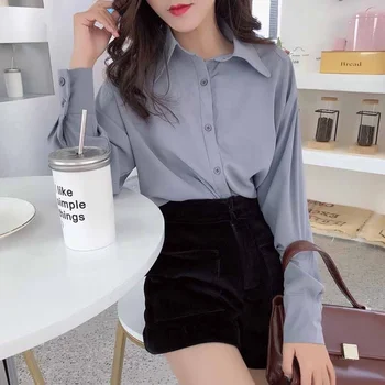 Slobodan POLO ovratnik Košulje u stilu PR Korejski odjeća Ženska majice i bluze 2022 Svakodnevne ženske košulje dugih rukava Ženske 8435 50