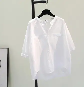 Bijele pamučne bluze grašak Ženske Proljeće-jesen bijele košulje Korejski Casual košulja na zakopčane Plus Size Svakodnevne vrhovima Blusas Mujer