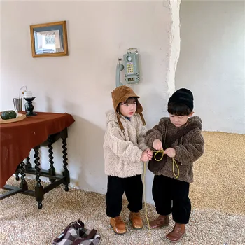Zimske Dječaci I Djevojčice, Janje Baršunasti Džemper Jakna Korejski Dječja Odjeća, Moda Svakodnevni 2021 Dječji pulover s kapuljačom Kaput
