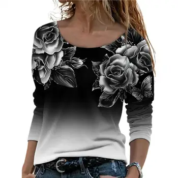 Women Shirt Floral Print Gradient Color All Match Wear Daily Spring Blouse roupas femininas Bluze blusas košulja ženska