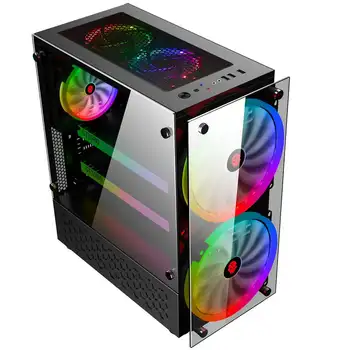 RGB Kućište računala ATX Gaming Kućište za PC sa vodenim Hlađenjem s dvostrukim Bočnim oblogama od kaljenog stakla Kućište računala s 2 fanovima za promjenu boje