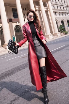 2022 Nova Zimska jakna od umjetne kože PU Za žene Produljio Crna Crveni kožni plašt Ветровка Korejski donje kaput Plus size
