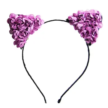 Candiway Moda Slatka Cvijet Ruže Mačka Uši Povez Za Glavu Kape Obruč za Kosu, Pribor za kosu za žene Cosplay Party