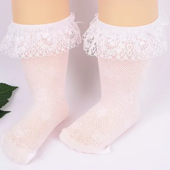 2 para čarapa za mlade djevojke Slatka držači volanima sa volanima Dječje čarape Princeze za djevojčice Bijele prozračne ultra mrežaste čarape za djecu