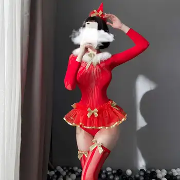 Seksi Donje rublje Božićna haljina Princeze Čista Odjeća s dugim rukavima Medo montažni rez Ukras Suknja-svežanj Zlatni Rub Ukras
