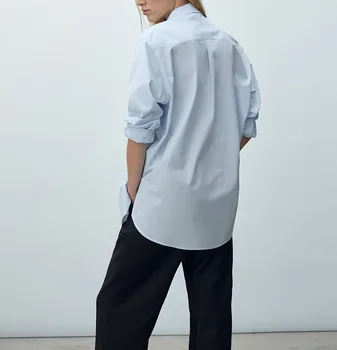 Plavo-bijela ženska bluza tanka traka 2021 Nova profesionalna tanka košulja s dugim rukavima