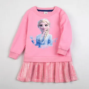 Jesenski dječje odjeće, Smrznuta Princeza Elsa Veste s dugim rukavima Mrežaste lažni kostime iz dva dijela za djevojčice Majica-haljina