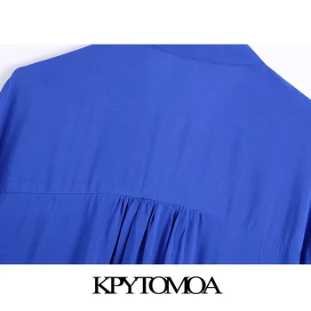 KPYTOMOA Ženska moda Slobodan bluze na zakopčane Starinski V-izrez u obliku dugih rukava Ženske košulje Blusas Šik vrhovima