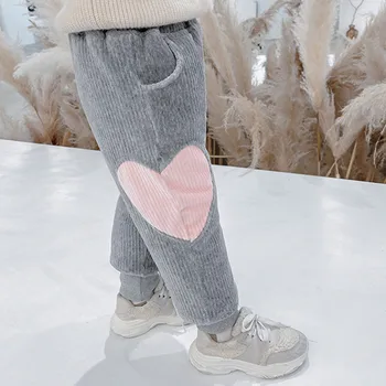 DFXD Nova zimska odjeća 2020 godine za djevojčice Plus baršun obložen samt hlače s сердечком Tople pamučne duge hlače za djevojčice Hlače