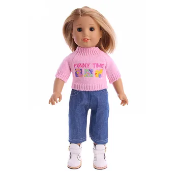 Lutka ručni rad ružičasti džemper +traperice su Pogodni za 18-inčni Američke lutke i 43-сантиметровой odjeće za lutke