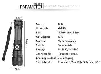 XHP90.2 Snažan Svjetiljku USB Punjiva Taktička Svjetiljka Led Hitne Svjetiljka Za Kampiranje Koristite Baterije 18650 26650
