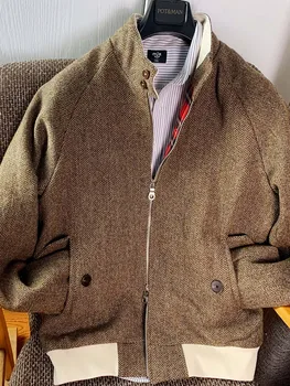 Jesensko-zimska jakna muška u stilu league, američki retro, potpuno vune tvida ovratnik-stup, kratko G9 Harrington