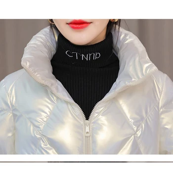 Sjajni pamučna jakna s ovratnikom-stalak, zima toplo утолщенная parka, Korejski fashion, Casual ženska kratka munja, jednostavno ватное kaput