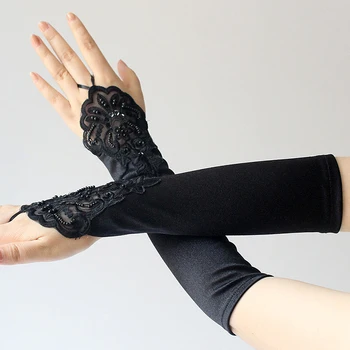 Ženske seksualne crne duge satin rukavice bez prstiju Dužine do lakta Rukavice za žene i djevojčice Rukavice za ruke i Pribor za klub zabave