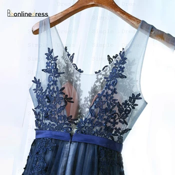 Bbonlinedress Modni Plave čipke i Tunike Duga Haljina Za Prom Haljina Transparentno Izvlačenja Večernjim večernja haljina Robe De Soiree