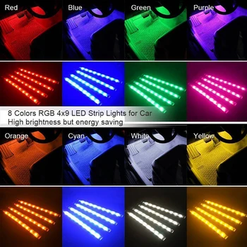 4x 9LED RGB Unutrašnjost Automobila Atmosfera Prostor Za Noge Trake Svjetlosti USB Punjač Dekor Lampe