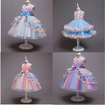 Rainbow Jednorog Haljinu s cvjetnim uzorkom za djevojčice na dan rođenja Vjenčanje elegantna haljina princeze za malu djecu Večernja haljina Svakodnevne dječje haljine-paketi