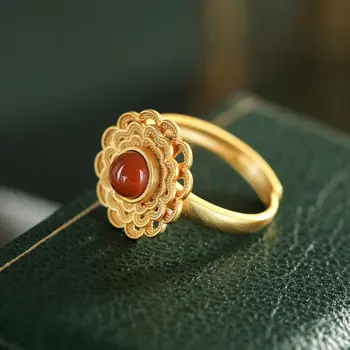 Originalni dizajn južna crveni emajl porculan geometrijski uzorak otvoreni prsten kineski retro stil dvorišta šarm ženski srebrni nakit