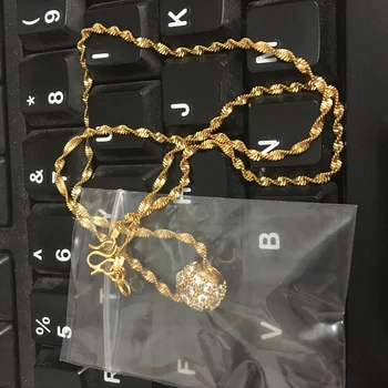 Modni Sretan Perle Autentična 24 K Gold Ogrlica 2 mm 46 cm Vodeni Valovi Ogrlice Za žene Svadbeni nakit Pokloni