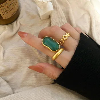 CRNI ANĐEO Francuski Luksuzni Zeleni Kamen 925 Sterling Srebra Prsten za žene Golden Vintage Napraviti Stari Prsten na Kažiprst Svadbeni Nakit