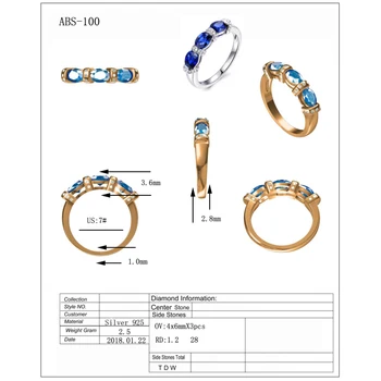 Vjenčani prsten ANZIW Ovalnog rez s tri kamenjem za žene, izrađen od prirodnih Plavi topaz, 925 sterling, Srebro Zaručnički prsten s obećanjem, Fin nakit