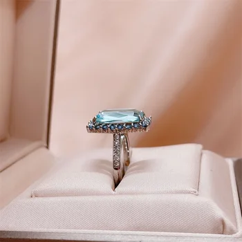 Bague Ringen klasični prsten od 925 sterling srebra za šarmantna dama iz ovalnog oblika 10*20 mm aqua dragulji svadbeni poklon
