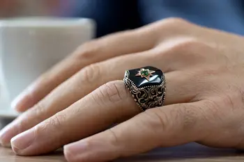 Kvalitetan prsten od agate od 925 sterling srebra, proizvedeno je u Turskoj luksuzan način za muškarce s darom / prstenovima oniks,biseri