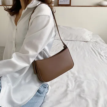Jednostavne čvrste male torbe na ramenu od umjetne kože za žene 2021 Ljeto Luksuzne Dizajnerske torbe Ženska Putnu torbu za kupovinu
