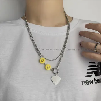 ХАНЧЖИ 2021 Novi korejski hip-hop luka stil u obliku srca ogrlica od титановой postali jednostavno двухслойное ogrlica sa hladnom lice