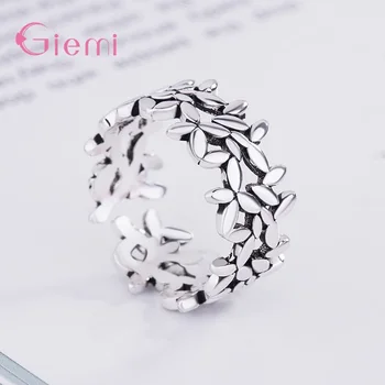 Vruće Prodaju Lišće Oblik Elegantne Prstenje s Otvorenim Prstom Autentične Vjenčano Prstenje Od 925 Sterling Srebra Za žene i Djevojčice Za rođendan
