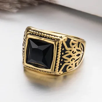 Trg dragulje iz crne agata berba urezana prsten za muškarce od 18-karatnog zlata od nehrđajućeg čelika indijski muški nakit bague turska