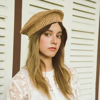 2019 jednostavna šešir od sunca od rafija Slama Ženska ljetna svakodnevni elegantan ženski šešir-uzima u francuskom stilu Moderan Vintage šešir umjetnika