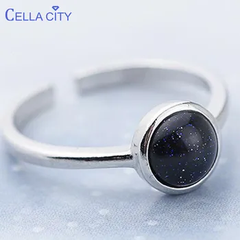 Cellacity moderan novi prsten srebro 925 sterling s okruglim crnim dragi kamen šarm prsten na prst za žene Obljetnica pokloni Nakit